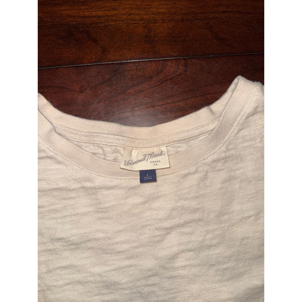 Universal Thread Womens Cream Slub Knit Boxy Crop Top Tee Large - Picture 2 of 4